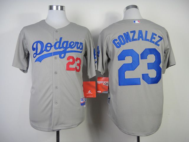 Men Los Angeles Dodgers 23 Gonzalez Grey MLB Jerseys
